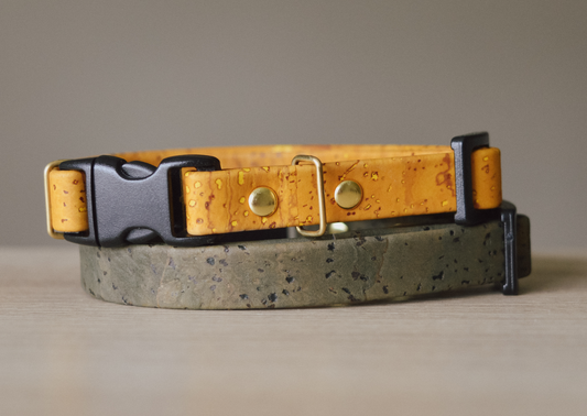 Cork Leather Cat Collar, Image of Jensons Breakaway Cat Collar in Honey and Olive.